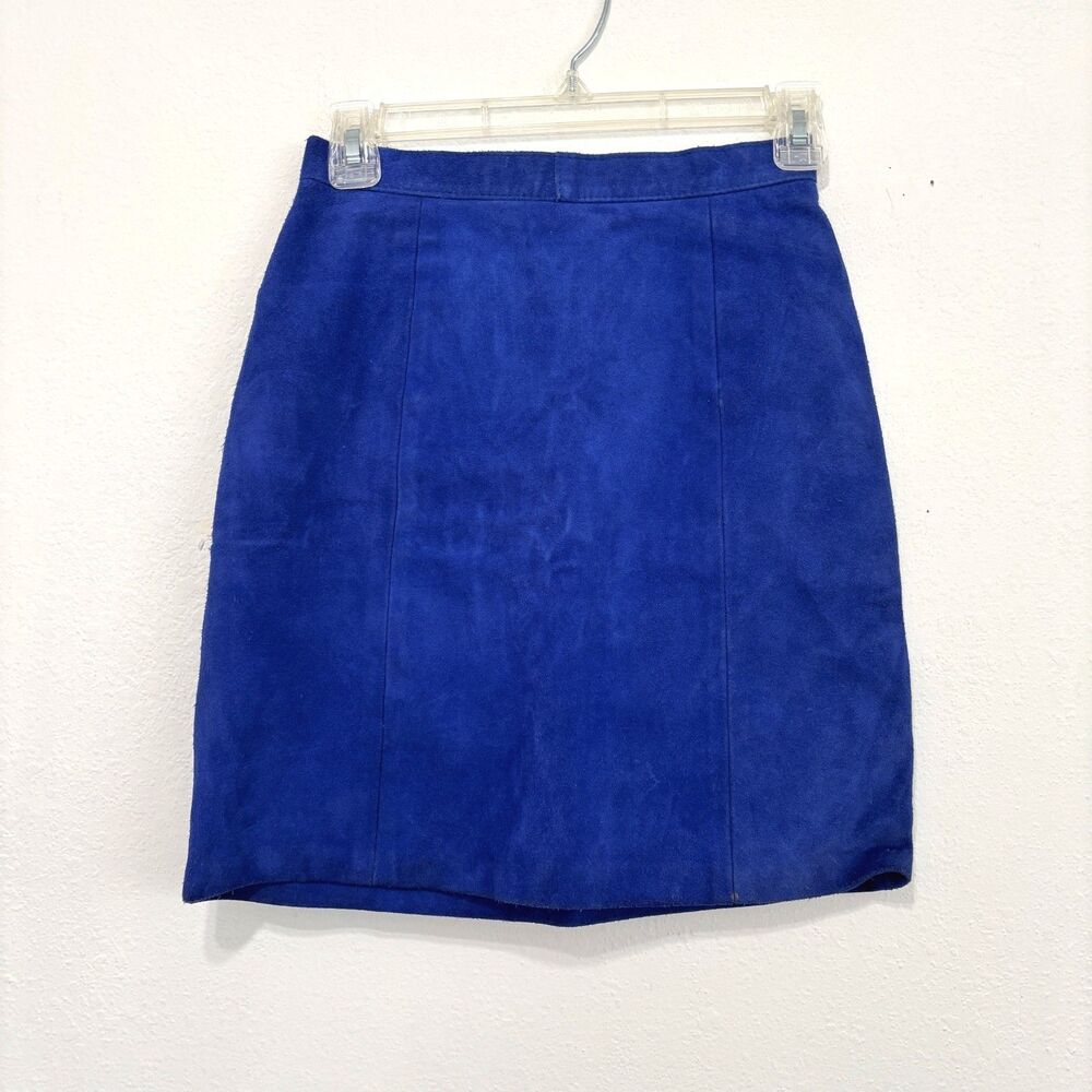 Womens Vintage Blue Suede Mini Skirt 6 Y2K Cowgirl Rodeo Country Western Wear